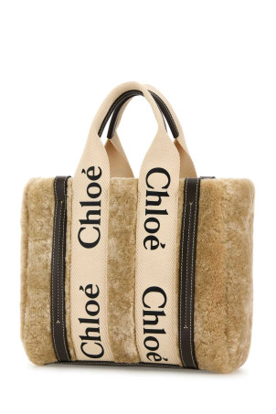 Beige shearling small Woody shopping bag CHLOE (CH25WS397Q44)