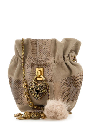 Dove grey leather Chain bucket bag CHLOE (CH25WS712Q78)