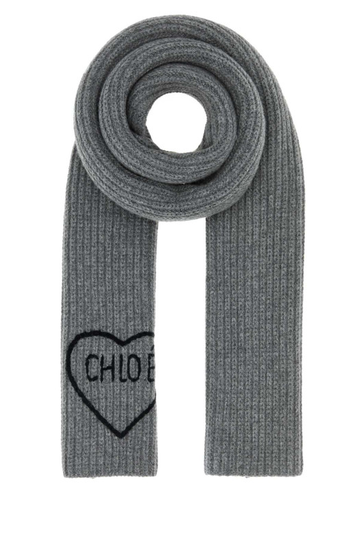 Grey wool ChloÃ© Encoeur scarf Green CHLOE (CH26SKS05WCS)