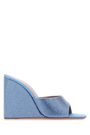 Cerulean blue satin Lupita mules AMINA MUADDI (LUPITACRYSTALWEDGE)