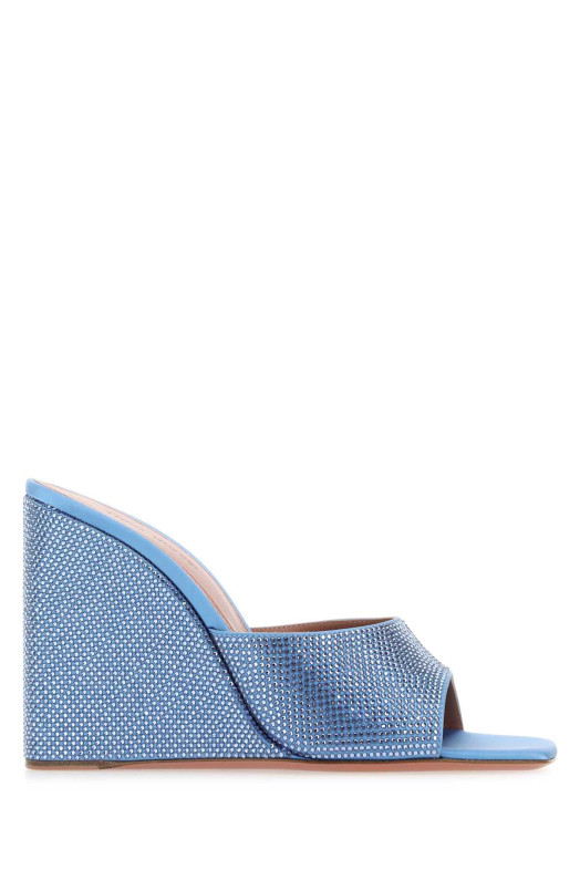 Cerulean blue satin Lupita mules AMINA MUADDI (LUPITACRYSTALWEDGE)