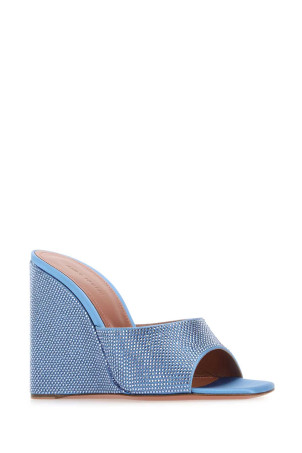 Cerulean blue satin Lupita mules AMINA MUADDI (LUPITACRYSTALWEDGE)