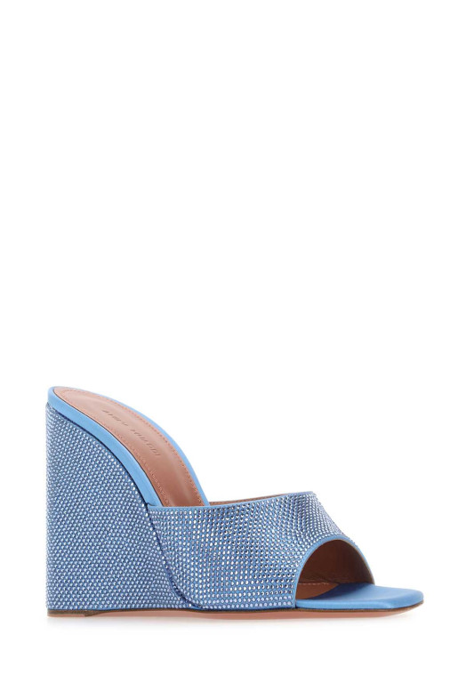 Cerulean blue satin Lupita mules AMINA MUADDI (LUPITACRYSTALWEDGE)