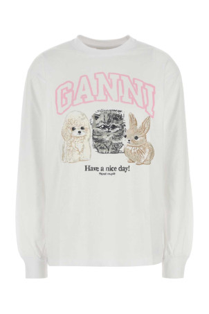 White cotton oversize t-shirt Blue GANNI (T4275)