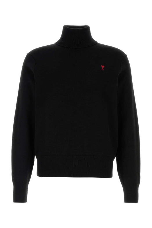 Black wool sweater White AMI (HKS827001)