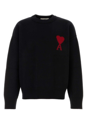 Black wool sweater White AMI (UKS838018)