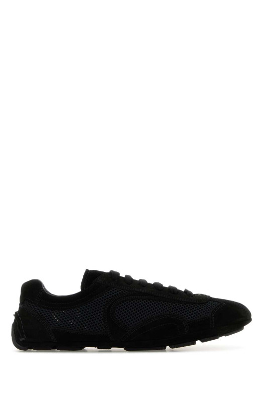 Black suede and mesh Montecarlo sneakers Black PRADA (1E247OFD0103D8C)