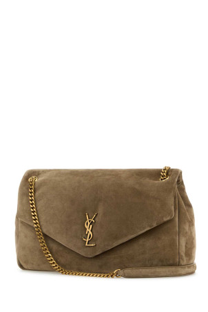 Велика сумка через плече Calypso з замші сірого кольору Dove SAINT LAURENT (7773991U80W)