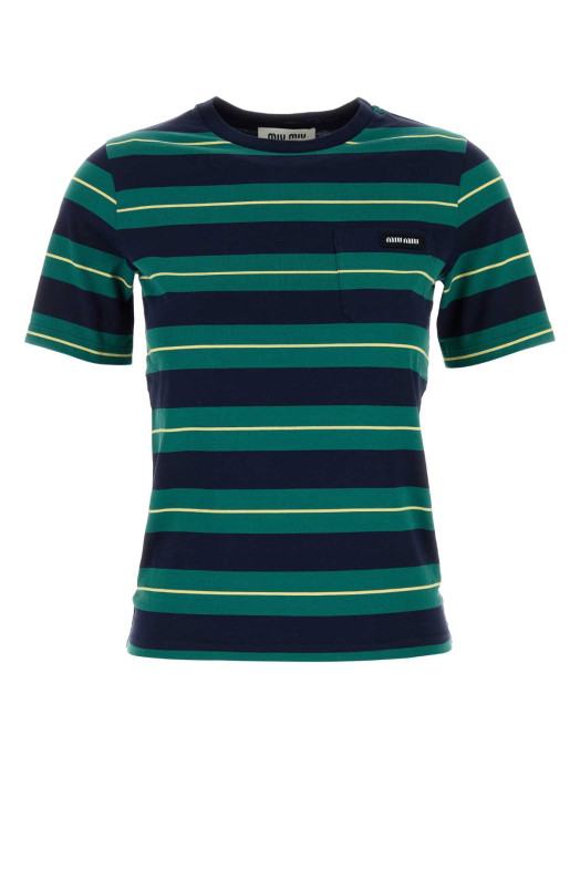 Хлопковая футболка с вышивкой MIU MIU (MJN537SOOO14RT)