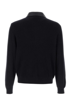 Blue leather and knit jacket BRUNELLO CUCINELLI (MPMAH2077)