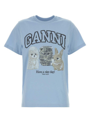 Light-blue cotton t-shirt GANNI (T4278)
