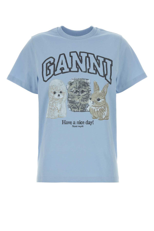 Light-blue cotton t-shirt GANNI (T4278)