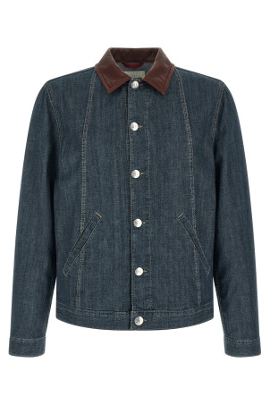 Кожаный воротник джинсовая куртка Синий BRUNELLO CUCINELLI MH2636914COH51