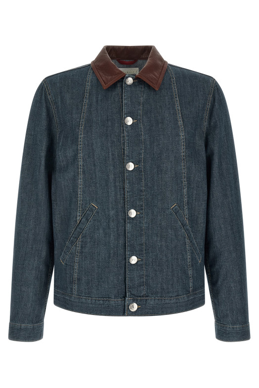 Кожаный воротник джинсовая куртка Синий BRUNELLO CUCINELLI MH2636914COH51