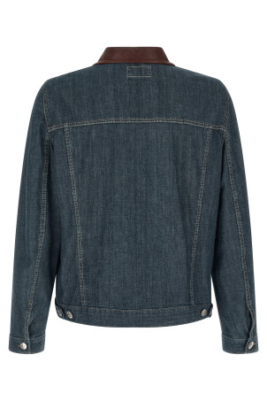 Кожаный воротник джинсовая куртка Синий BRUNELLO CUCINELLI MH2636914COH51