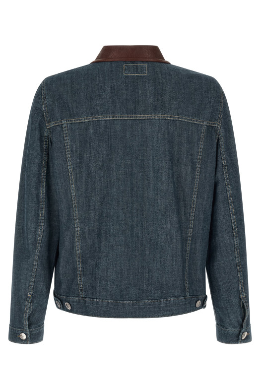 Кожаный воротник джинсовая куртка Синий BRUNELLO CUCINELLI MH2636914COH51