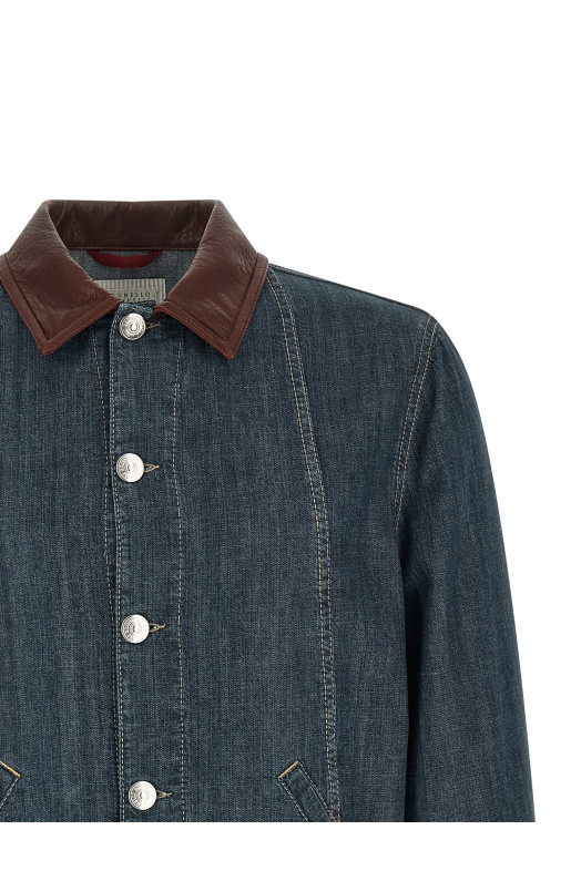 Кожаный воротник джинсовая куртка Синий BRUNELLO CUCINELLI MH2636914COH51