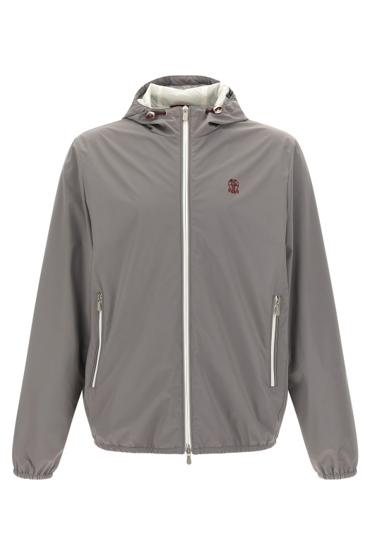 Logo embroidery windbreaker Gray