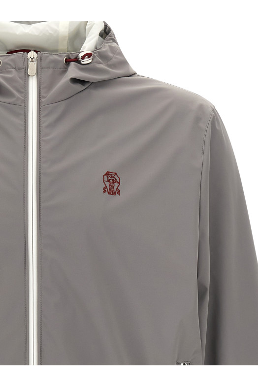 Logo embroidery windbreaker Gray