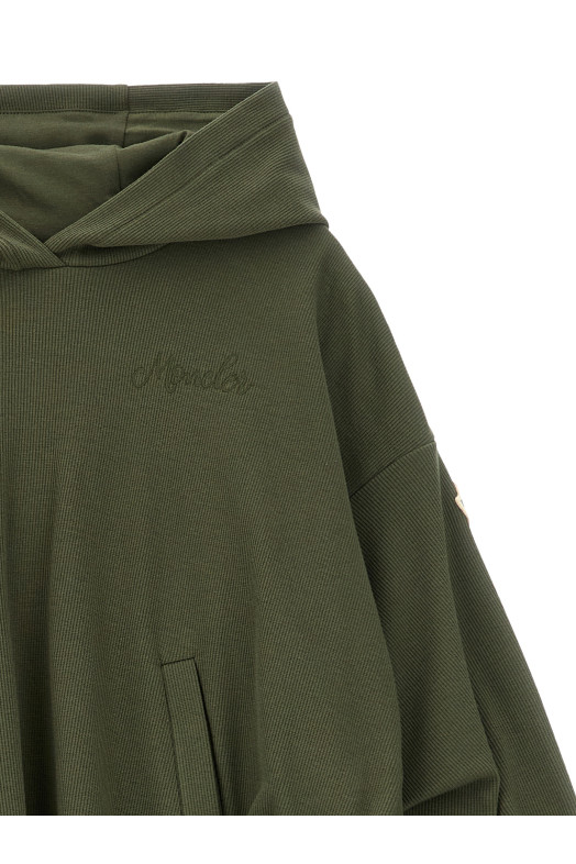 Толстовка с капюшоном и ребристыми манжетами Зеленая MONCLER ENFANT L19548G0000689AHP825