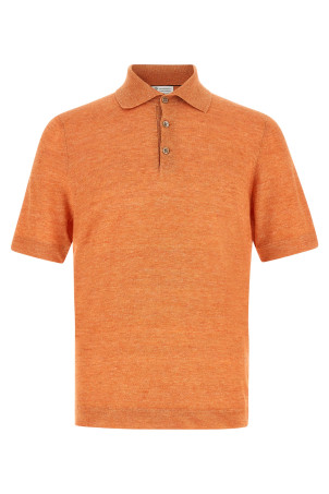 Лляна бавовняна сорочка-поло помаранчевого кольору BRUNELLO CUCINELLI M2L00315C7859