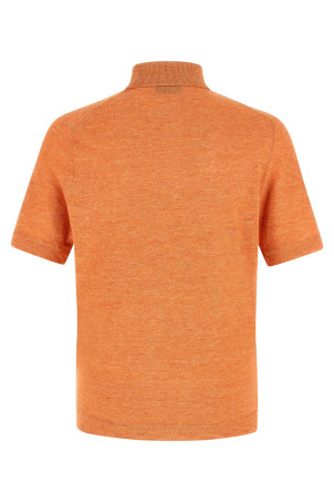 Лляна бавовняна сорочка-поло помаранчевого кольору BRUNELLO CUCINELLI M2L00315C7859