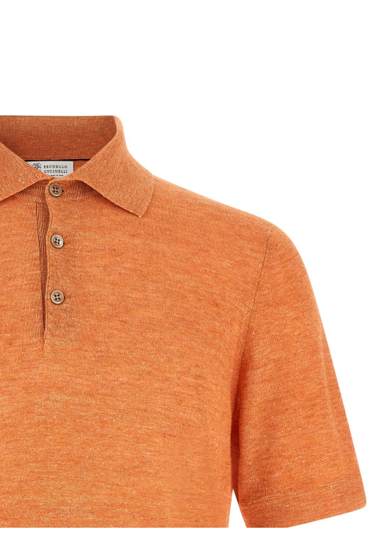 Лляна бавовняна сорочка-поло помаранчевого кольору BRUNELLO CUCINELLI M2L00315C7859