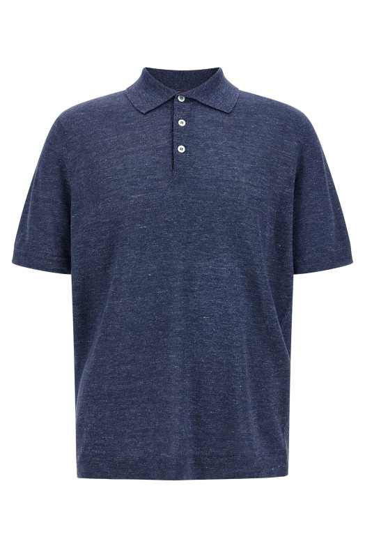 Лляна бавовняна сорочка-поло Синя BRUNELLO CUCINELLI M2L00315C7860