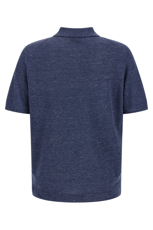 Лляна бавовняна сорочка-поло Синя BRUNELLO CUCINELLI M2L00315C7860