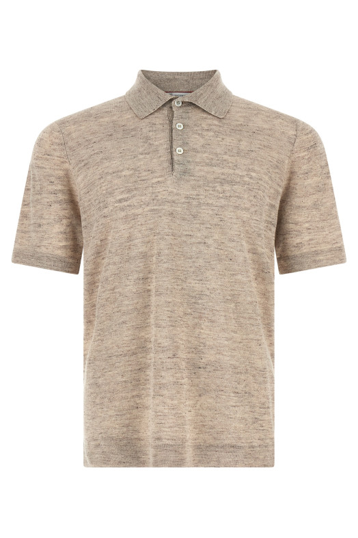 Лляна бавовняна сорочка-поло Бежева BRUNELLO CUCINELLI M2L00315C7950
