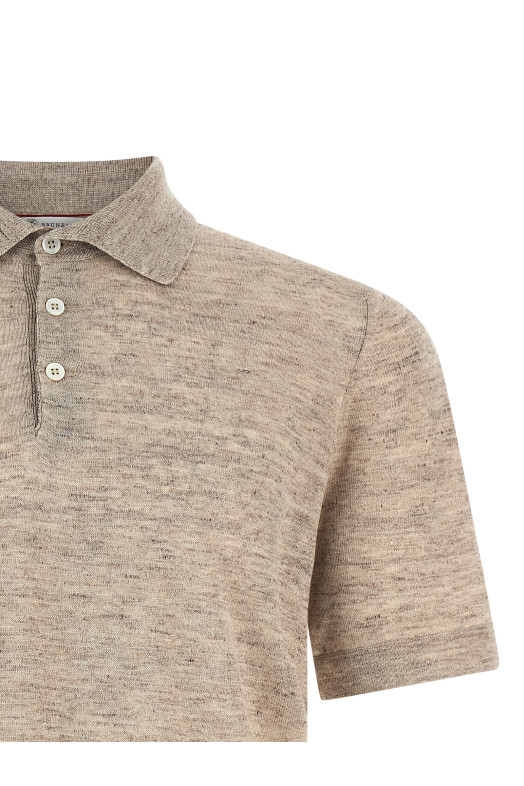 Лляна бавовняна сорочка-поло Бежева BRUNELLO CUCINELLI M2L00315C7950