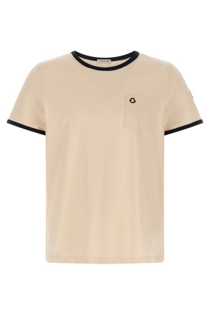 Logo embroidery pocket T-shirt Beige