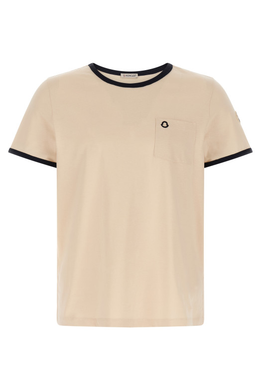Logo embroidery pocket T-shirt Beige