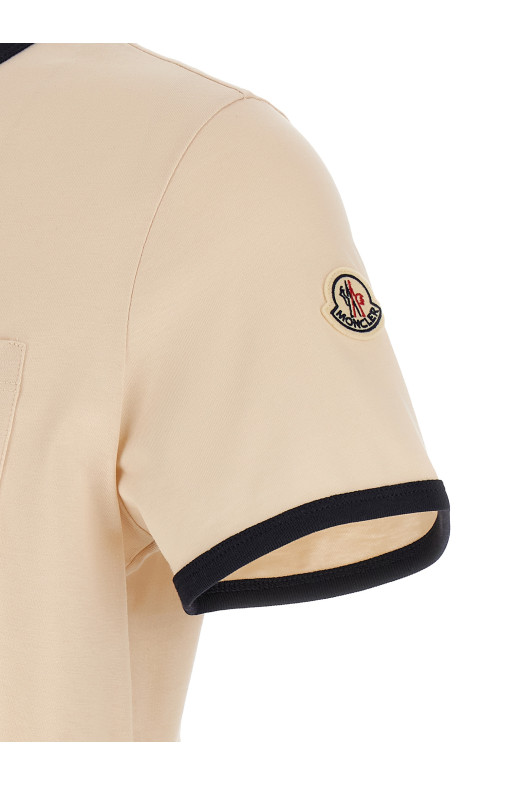 Logo embroidery pocket T-shirt Beige