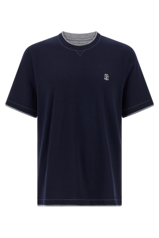 Двухслойная футболка Синяя BRUNELLO CUCINELLI M0B137451GCD325