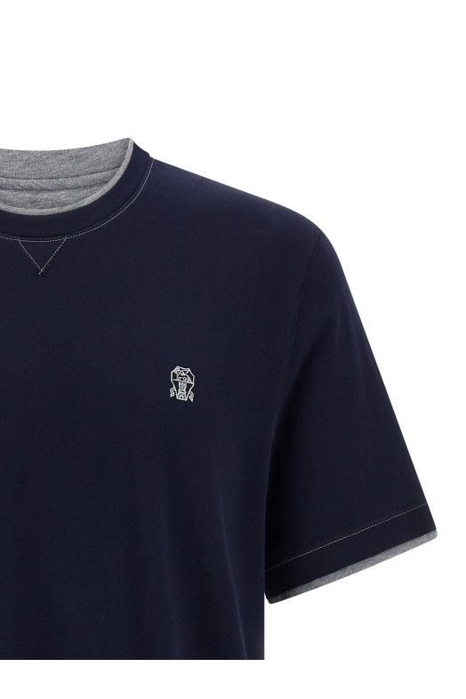 Двухслойная футболка Синяя BRUNELLO CUCINELLI M0B137451GCD325