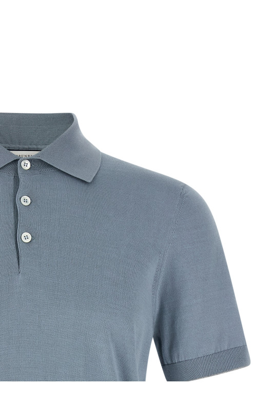 Хлопковая рубашка-поло СИНЯЯ BRUNELLO CUCINELLI M29800125CMM56