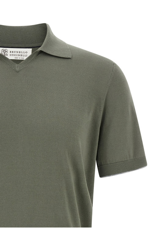 Хлопковая рубашка-поло Зеленая BRUNELLO CUCINELLI M29800145CXS05