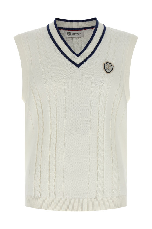 Хлопковый жилет с плетением Белый BRUNELLO CUCINELLI M28707917TCGE43