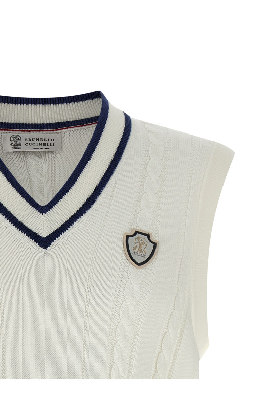 Хлопковый жилет с плетением Белый BRUNELLO CUCINELLI M28707917TCGE43