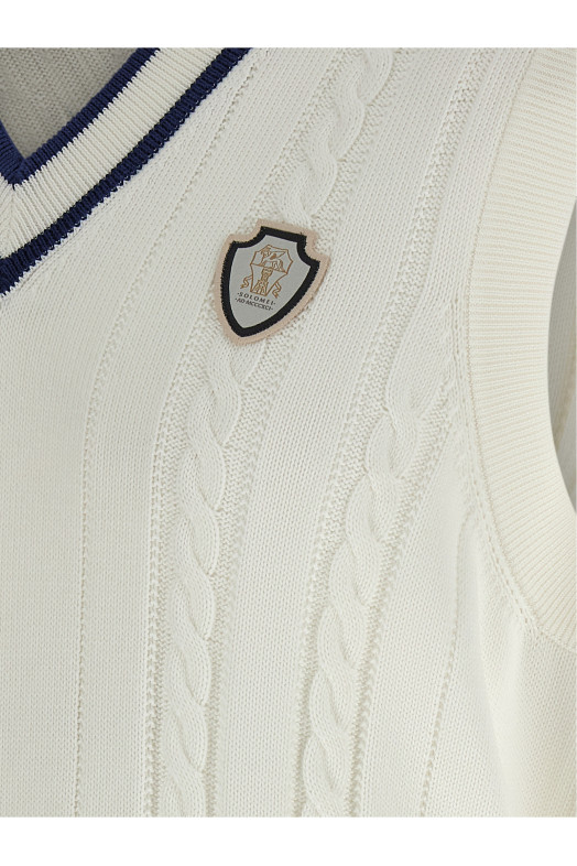 Хлопковый жилет с плетением Белый BRUNELLO CUCINELLI M28707917TCGE43