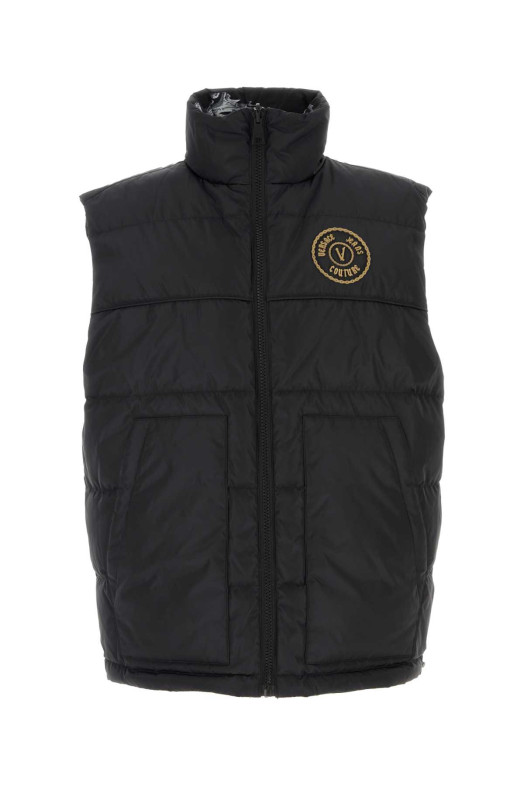 Black polyester reversible sleeveless down jacket VERSACE JEANS (77GAPD22CQD54)