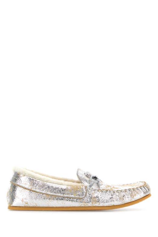 Silver leather loafers GUCCI (853397AAFTP)