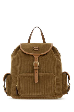Beige corduroy backpack MIU MIU (5BZ042VOOMAF81)