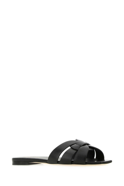 Чорні шкіряні капці Tribute Чорні SAINT LAURENT (571952BDA00)