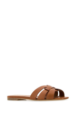 Карамельні шкіряні тапочки Tribute SAINT LAURENT (571952BDA00)