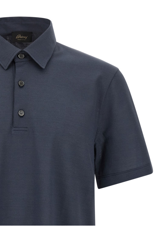 Хлопковая рубашка-поло Синяя BRIONI UJSZ0LPA6274800