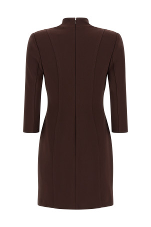 Платье с логотипом и эластичными резинками, коричневое ELISABETTA FRANCHI AB86961E2644