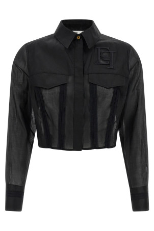 Сорочка максі з вишитим логотипом Чорна ELISABETTA FRANCHI CA12661E2110