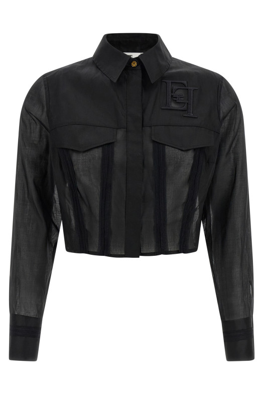 Logo embroidery maxi crop shirt Black